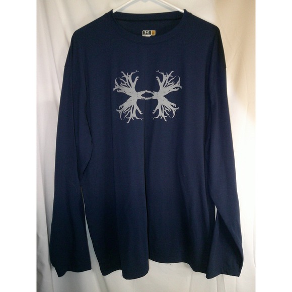 Under Armour Mens Loose XL Long Sleeve Navy Blue Graphic‎ T Shirt - Picture 1 of 3